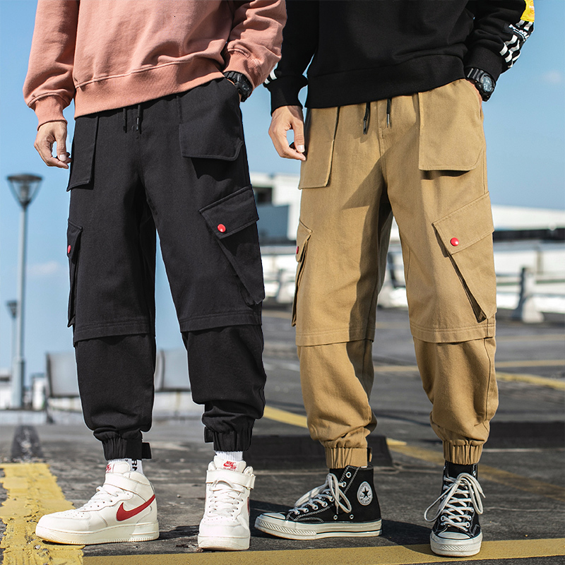 

2021 New Hip-hop Black Jogger Harem Overalls Multi-pocket Sports Male Streetwear Casual Pants A3pr, Khaki.