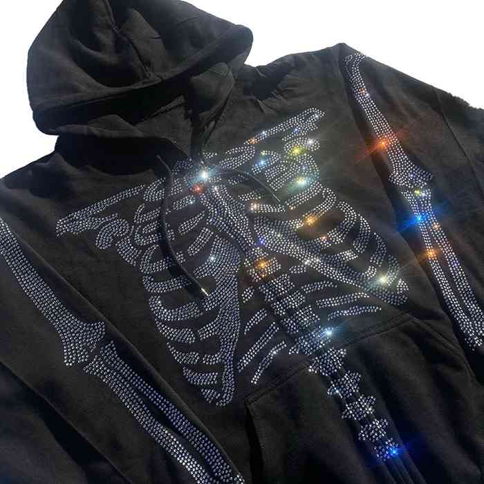 

Custom Rhinestone Transfers Printing Zip Up Hoodie Skeleton, Customized