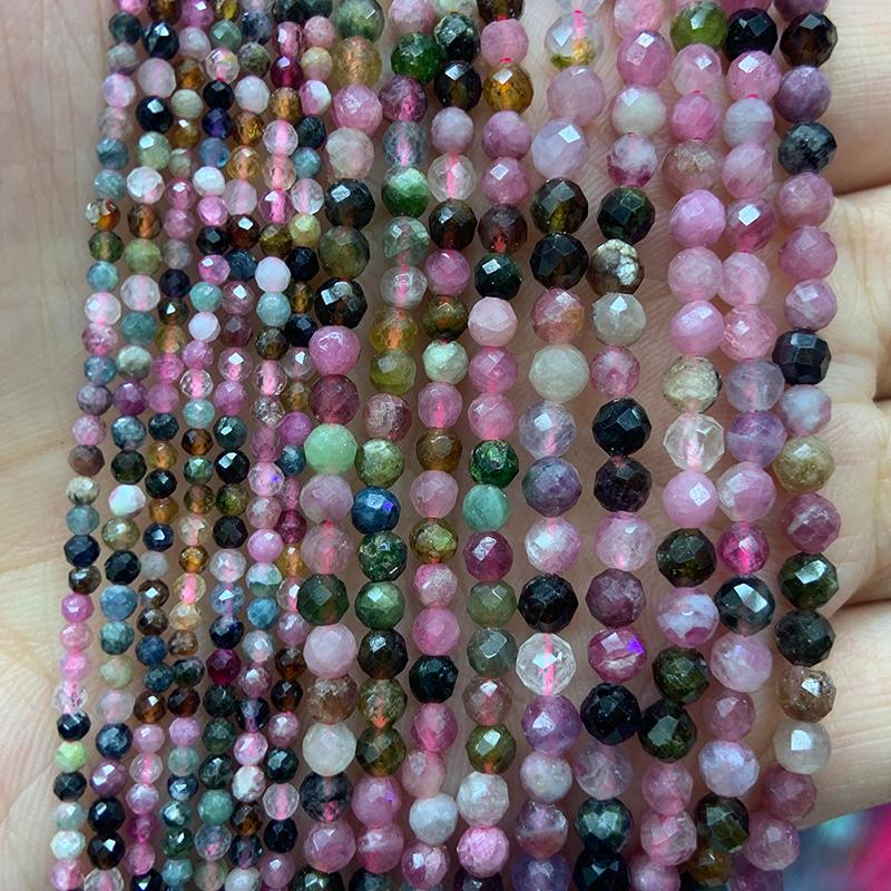 

Other 2/3/4mm Natural Tourmaline Stone Beads 15'' Faceted Tiny Bitty DIY Loose For Jewelry Making Women Necklace Bracelet