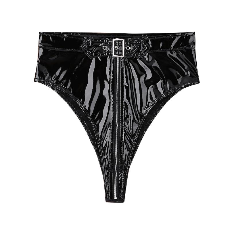

Women' Panties Womens Lingerie Wetlook Shiny PVC High Cut Zippered With Belt Briefs Underwear Underpants Femme Dance Costumes Clubwear, As pic