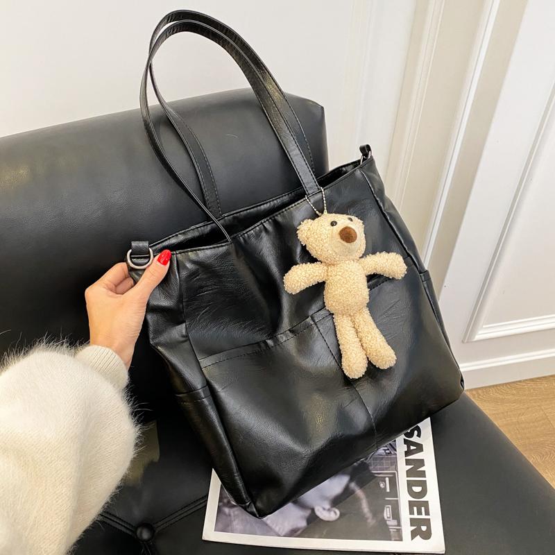 

2021 New Large Capacity Tote Bag Vintage Women Shoulder Bag Balck Soft PU Leather Crossbody Luxury High Quality Handbag, Black