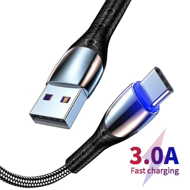 

Android Mobile Phone Cables Zinc Alloy USB Data Sync Charging Cable 3A Fast Speed Charger 1m 3ft for iPhone Samsung Xiaomi, Black