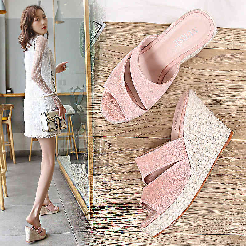 

sandals summer new women's casual fish mouth lame straw design high heels fashion shoes nlu8, Black