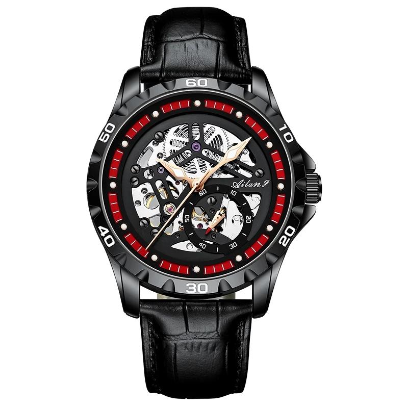 

Wristwatches AILANG Men Fashion Trend Skeleton Automatic Mechanical Watches Male Leather Self Wind Waterproof Wirstwatch 6021, 08
