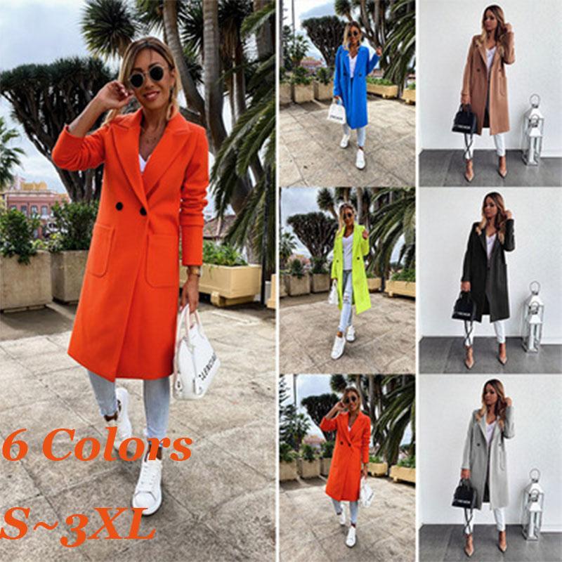 

Women's Trench Coats Casual Solid Woolen Jacket Coat Fashion Women Overcoat Plus Size Outerwear Autumn Winter Office Ladies Causal Long, Brown
