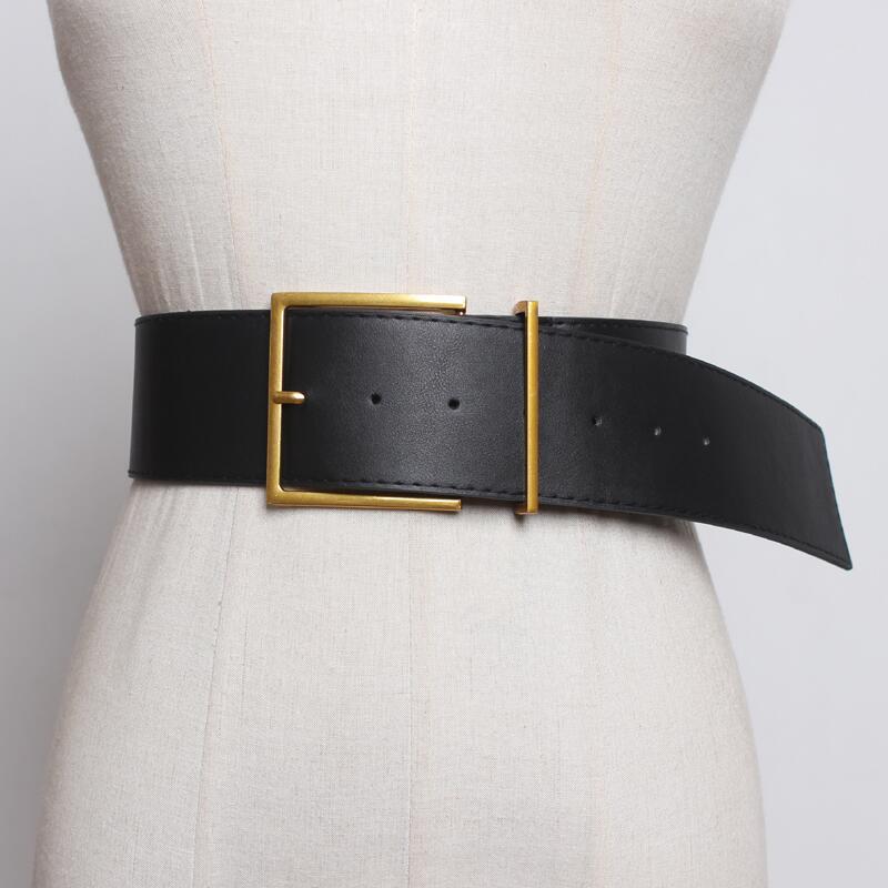 

Belts Women Wide Waist Belt Vintage Big Pin Buckle Black For Jeans Brown PU Faux Leather Strap Ladies Dress Waistbands, Black;brown
