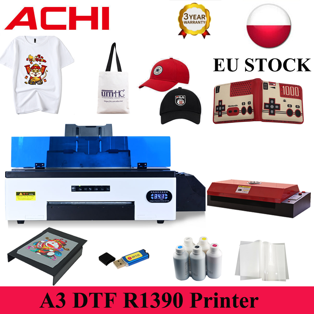 

ACHI DTF Printer A3 Epson 1390 Print Head Heat Transfer Color Print For T-shirt Hoodies Hat Leather Transfer Film