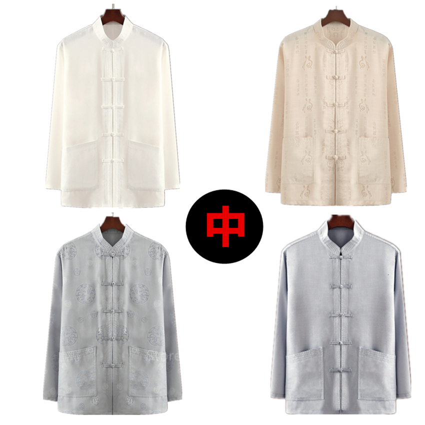 

2021 New Year Traditional Chinese Clothing for Men Shirt Suit China Style Fashion Wu Tang Clan Kung Fu Outfit Solid Flax Tops Eh4l, Color1