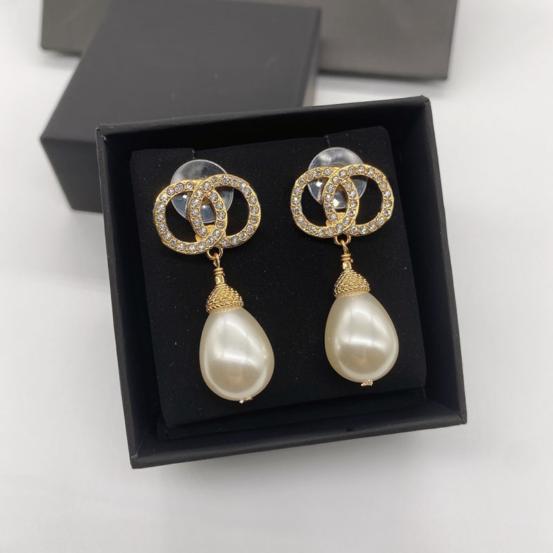 

Pearl Hanging Earrings Designer Jewelry Luxury Womens Gold Earrings Elegant Diamond Fashion Men Mens Hoop Stud Earring D2111042HL