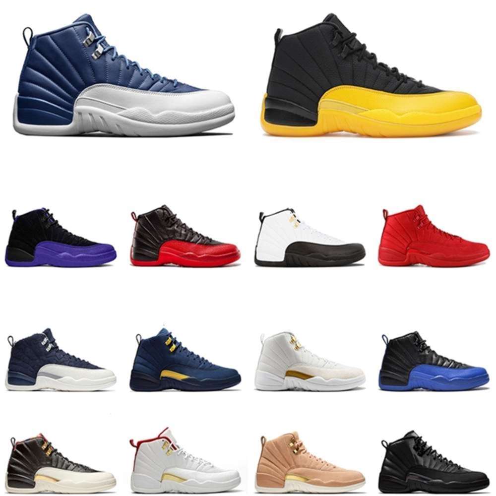 

12 Indigo 12s mens basketball shoes University Gold Dark Concord Dark Grey Gym Red Flu the master taxi men Sports trainer snea Ulanbatorr, Black