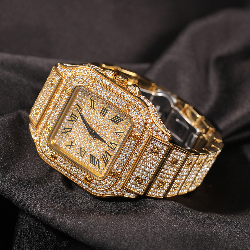 

Iced Out Diamond Watch Mens Fashion Square Watch Hip Hop Designer Luxury Watch, Silver