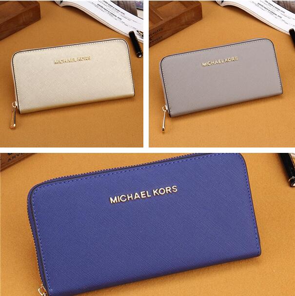 

126 Hot sell michael mk kors women long short zipper wallet men Bank card package coin purse leather clutch bag card holder purse, Black;brown