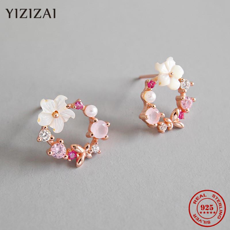 

Stud YIZIZAI Genuine 925 Sterling Silver Earrings Sweet Fashion Girl French Gentle Flower Pearl Party Jewelry Gift Spring