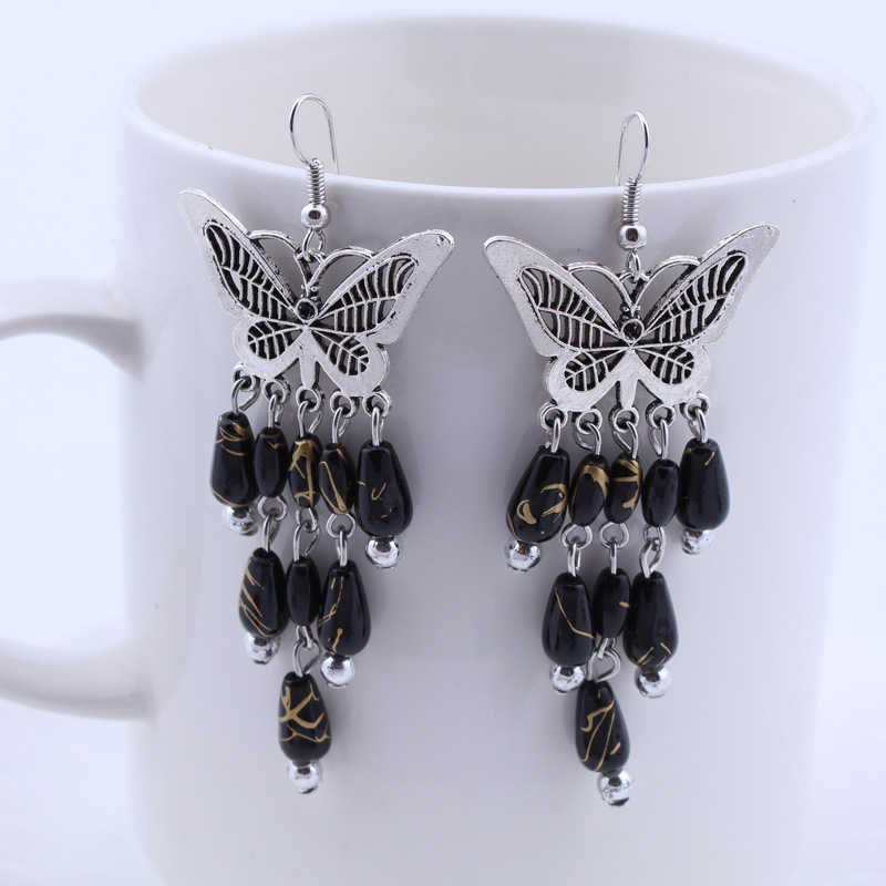 

women's Hollow butterfly Tibetan silver Charm earrings GSTQE037 fashion gift national style women DIY earring