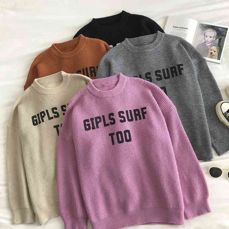 

Woman Harajuku Sweater Autumn Winter Clothe's Letter Loose Oversize Pullover Tops Korean Long Sleeve Kawaii Knit Sweaters 210602, Purple