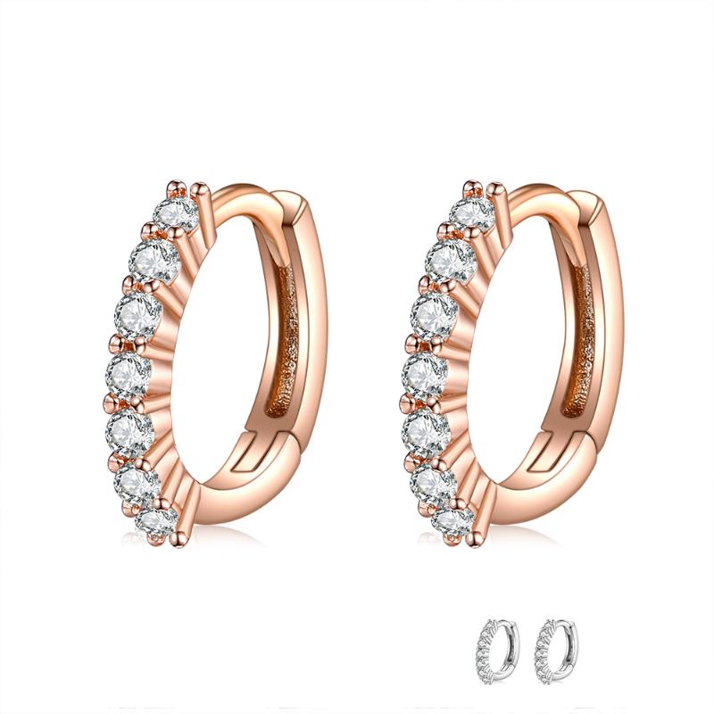 

PFHOO Genuine 925 Sterling Silver Rose gold Color Hoop Earrings For Women Simple Shiny CZ Round Tiny Earring Silver Jewelry Gift