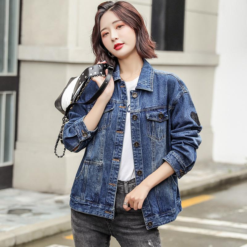 

Women' Jackets Solid Turn-down Collar Jean Jacket For Women Loose Casual Blue Fashionable Coats Female Harajuku Outerwear Denim, As the photo