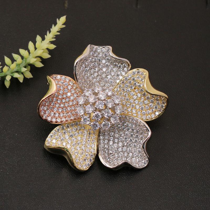 

Pins, Brooches Vanifin Fashion Jewelry Luxury Artistic Blooming Flowers Brooch Pendant Dual Use For Wedding Party Micro Paved Gift, Gray