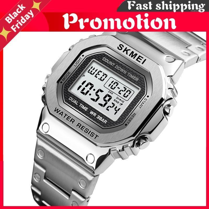 

Wristwatches Chronograph Countdown Digital Watch For Men Fashion Outdoor Sport Wristwatch Men's Alarm Clock Waterproof Top Brand, Gold