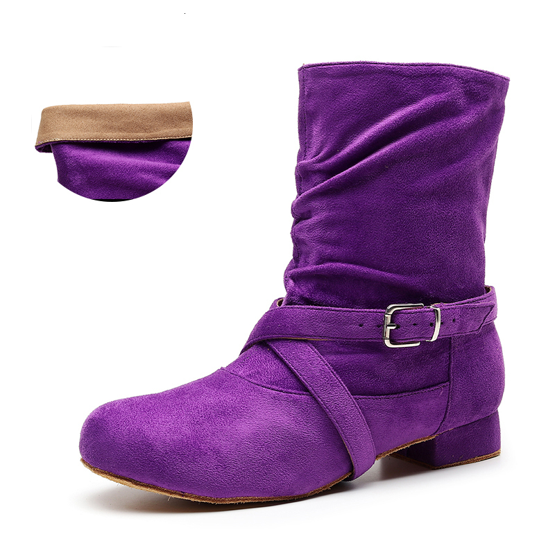 

2021 New Women High Top Latin Shoes Girls Soft Sole Ballroom Salsa Sandals Ladies Flat Heel Dance Boots for Woman Cx3i HOE5, Purple