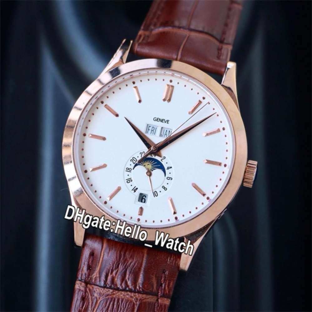 

New 5396 5396R Grand Complications Calendar Automatic Mens Watch Rose Gold Case White Dial Moon Phase Leather Watches Hello_Watch catstore, Custom waterproof service