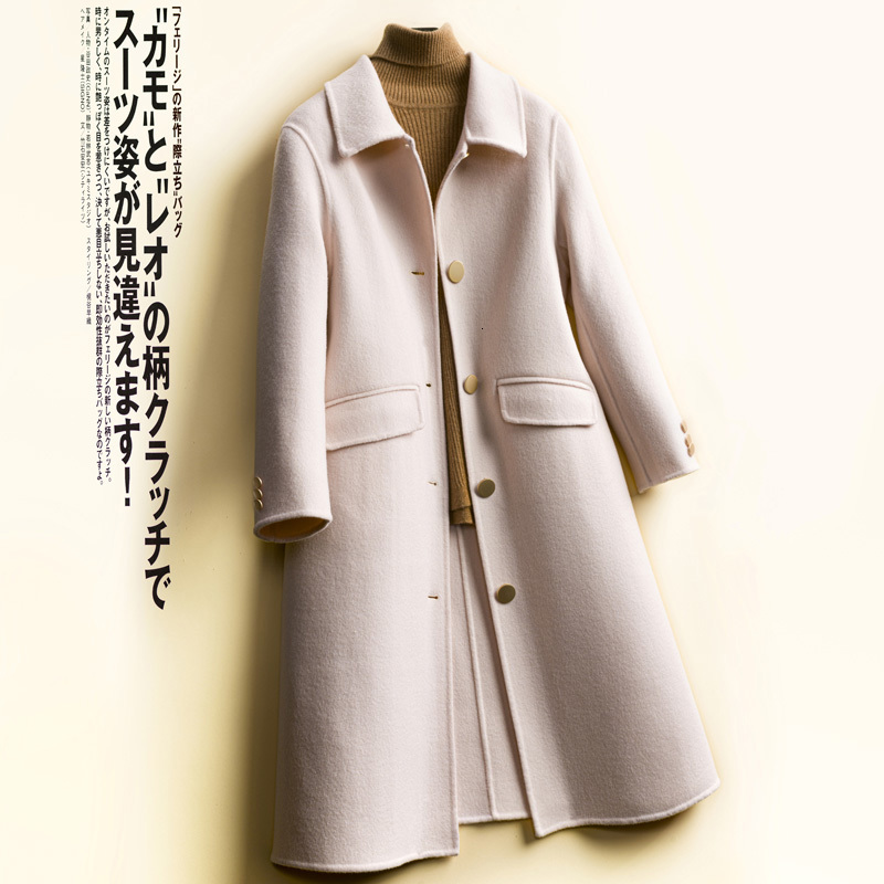 

2021 the New Fashion Thick Cardigan Autumn Winter Overcoat Women Sleeve Warm Ladies 100% Merino Wool Long Jacket Coats Wbcm, Beige