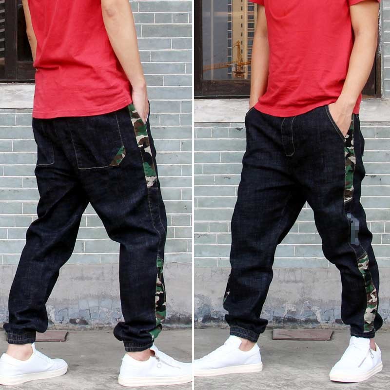 

2021 New Stretch Breen Harm Men Casual Runners Jeans Loose Layer Side Tarja Patchwork Hip Hop Pants Elastic Belt Qw9c, Black