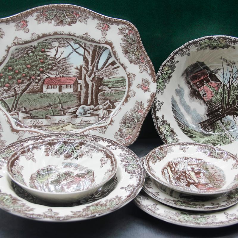 

Dishes & Plates The Friendly Village Dinner Set Elegant England Style Ware Ceramic Breakfast Plate Beef Dessert Dish Soup Bowl
