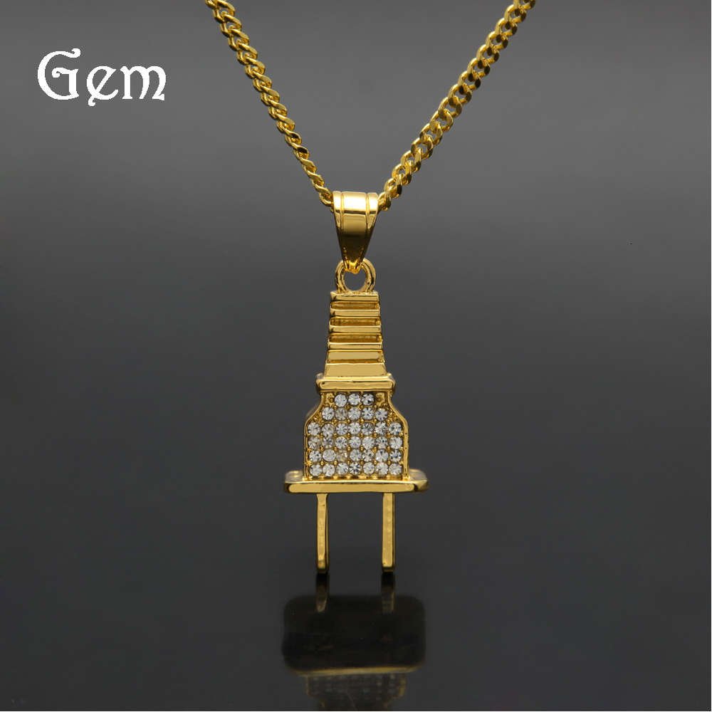 

Gold Plated Diamond plug pendant Street hip hop men's alloy necklace
