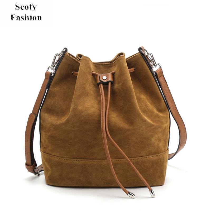 

SCOFY FASHION Faux Suede Crossbody Bags for Women 2021 Winter Luxury Bucket Shoulder Bags Women Fashion Velvet Handbag, Brown