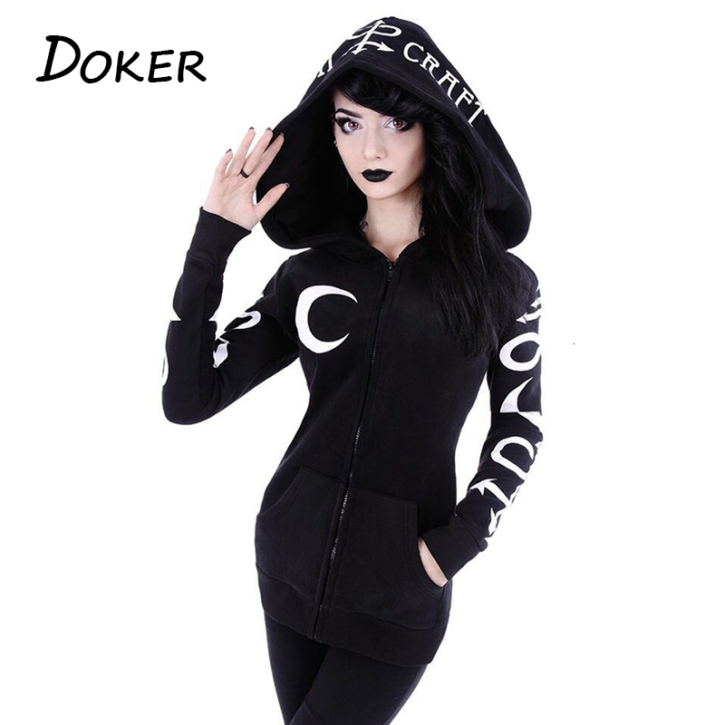 

2021 New Women Hoodies Gothic Moon Letter Print Sweatshirts Autumn Winter Long Sleeve Black Jacket Coat Casual Hoody 5xl 8gbd