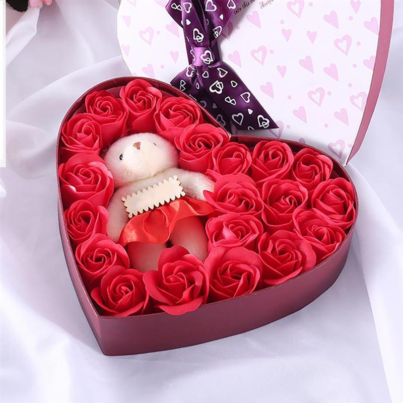 

Soap Flower Rose With Heart Shaped Box Bath Body Flower Floral Soap Scented Rose Wedding Valentine Day Gifts, 10 rose red