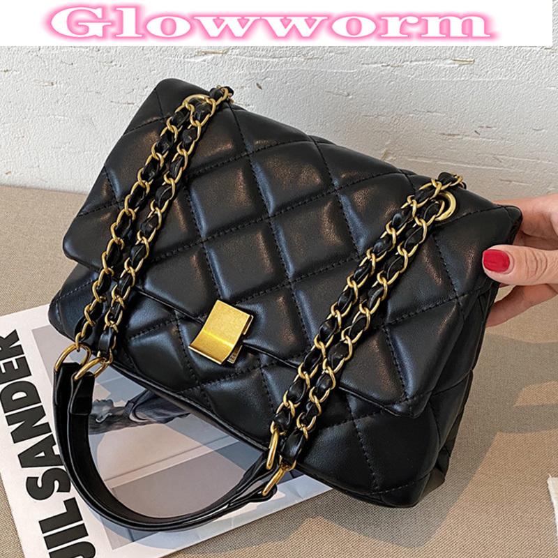 

Diamond Lattice Crossbody Bags for Women 2021 Chain Shoulder Handbags Solid Color PU Leather Women's Classic Hand Bag, Black