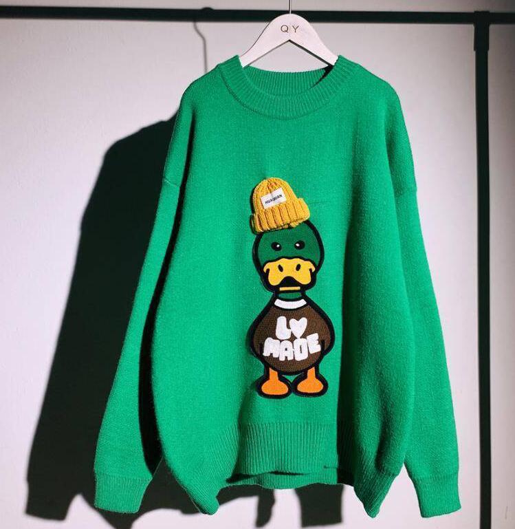 

new high quality women's Sweaters brand Designers Casual fashion Womens Cartoon pullover Crew neck blocking Loose cute duck sweaters, Blue