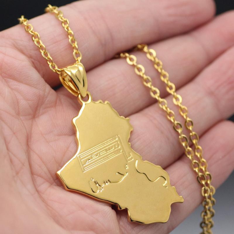

Pendant Necklaces Fooderwerk Jewelry Golden Iraq Map Hip Hop Copper Necklace For Women Wholesale