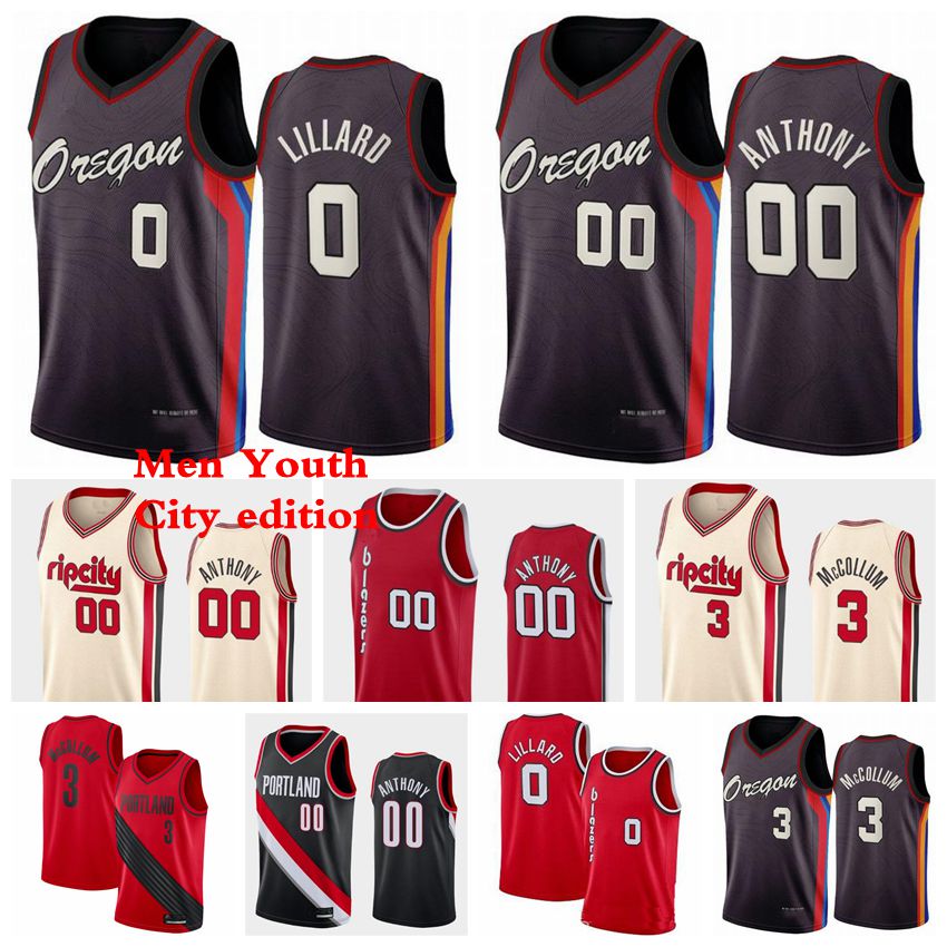 

PortlandTrailBlazersBasketball Jersey 00 Anthony 3 McCollum Damian 0 Lillard Jerseys 2021 Men Kids Youth Red White S-XXXL, Color1