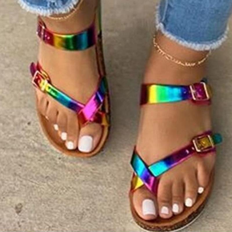 

Girl Drop Shipping Muticolor Sandals Open Toe Flip Flop Rainbow Platform Sandals Women casual Beach Buckle Shoes Woman Plus Size, Leopard