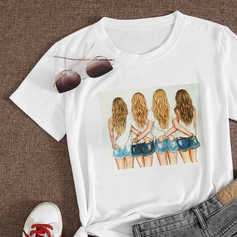 

minimalism beautiful pretty fashion t shirt vintage new women t shirt kawaii four of beautiful girls silhouettes t shirt, White