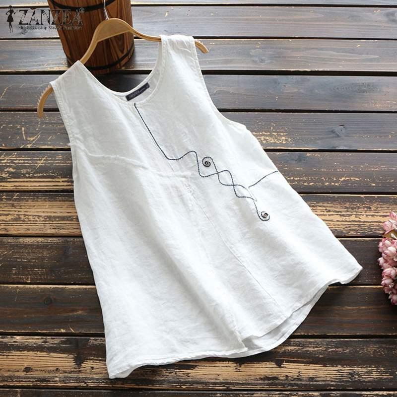 

Women' Blouses & Shirts Vintage Embroidery Tops Summer 2022 Casual O Neck Tank Top Female Solid Cotton Tunic Chemise 7, Purple