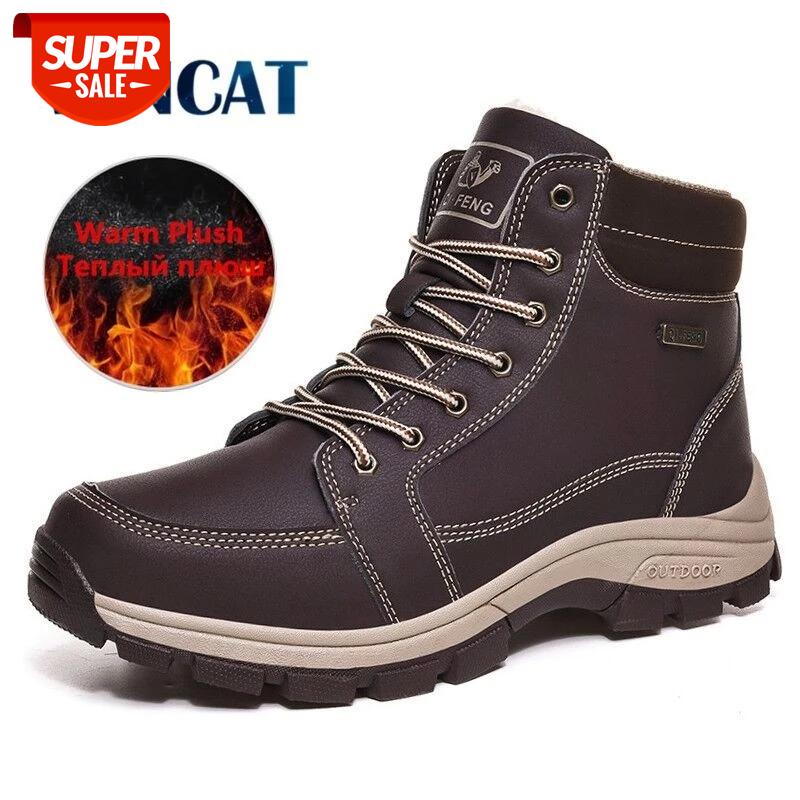 

Brand Winter Leather Men Boots Plush Warm Men Snow Boots Outdoor Non-slip Hiking Winter Shoes Sneakers Size 39-48 #N17E