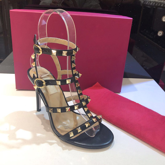 

2019 Luxury design womens slingbacks designer gladiator sandals women rivet shoes red nude sexy extreme high heels pumps 9.5cm heel big size, Black