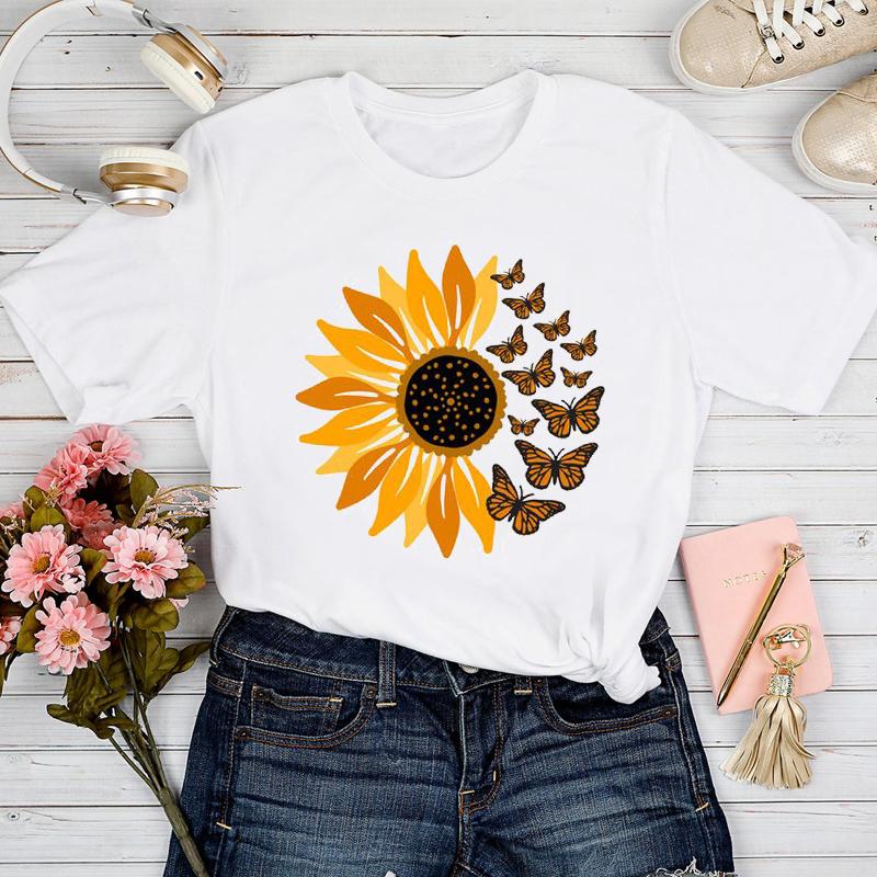 

Women' T-Shirt T-shirts Women Sunflower Floral Elegant Spring Summer Clothing Tshirt Top Lady Graphic Female Print Clothes Tee, Cz22939