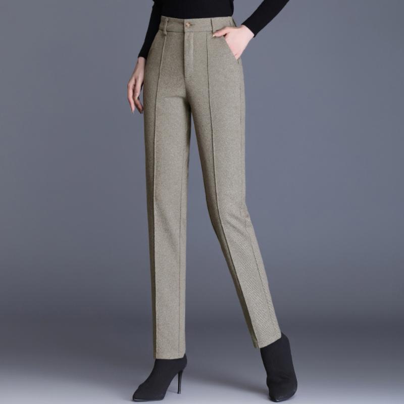 

Women's Pants & Capris Straight Suit Women Trousers Autumn Winter High Waist Style Woolen Slim Fit Casual Office Pantalons Femme, Black;white