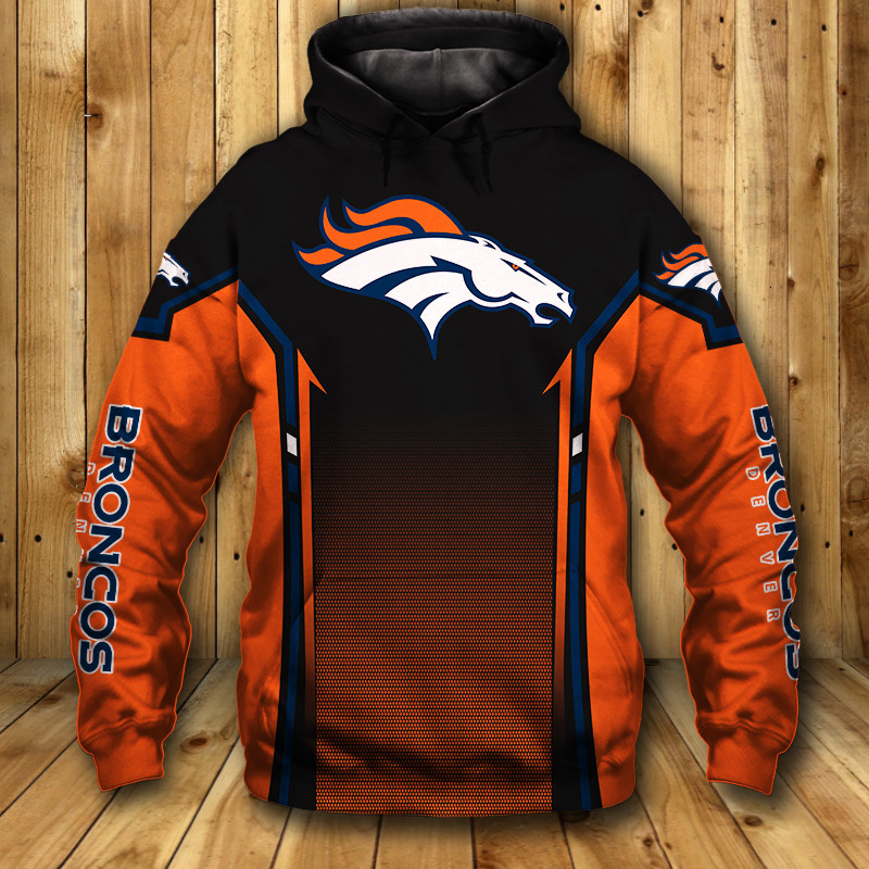 

Redcats Fashionable men's Broncos hoodie Gradient dot line geometric alphabet horse print 3D sweatshirt, Black
