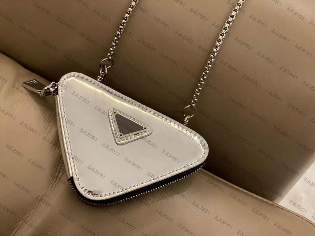 

Women luxurys designers bags 2021 mini small triangle chain silver mirror handbag shoulder diagonal sac women's