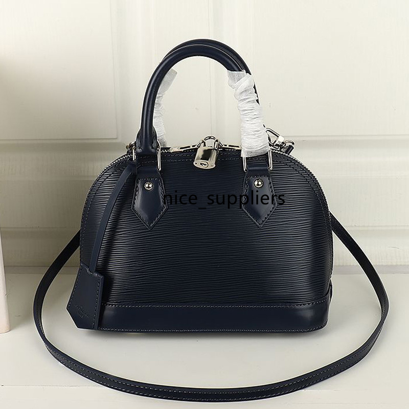

Women Cross Body Handbag Genuine Leather Bags Water Ripple Shell Shape High Quality Letter Lock Hardware Detachable Shoulder Strap