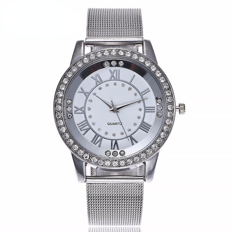 

Wristwatches Ladies Rhinestone Watch Fashion Casual Silver And Rose Gold Mesh Gift Trendy Roman Numeral Diamond Band