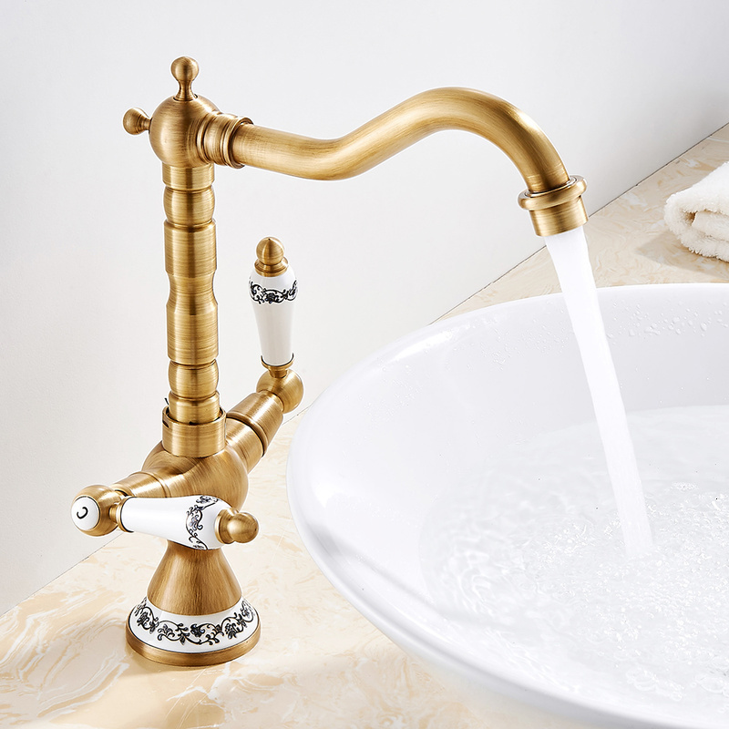 

2021 New Hotbest Retro Sink Dual-handle Mixer Taps Traditional Bronze Antique Kitchen Faucets Electrical Device X7ro