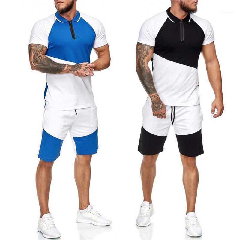 

Running Sets 2021 Summer Men Casual Shorts T Shirt +Shorts Solid Male Tracksuit Set Sportswear Clothing 2 Pieces, Black;blue