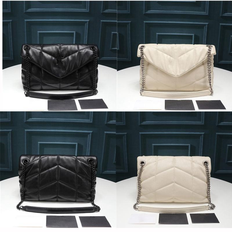 

7A TOP Luxury designer handbags LOULOU PUFFER BAG shoulder bag Quilted Lambskin Handbag High Quality Women's Bags Medium & large size, Black (silver chain)